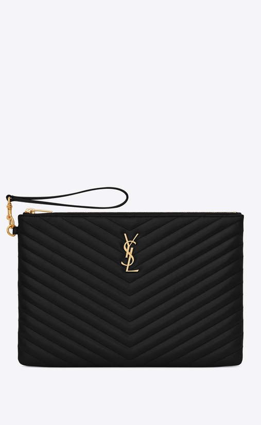 SAINT LAURENT Monogram Matelassé レディース モノグラム タブレット ポーチ(ブラック/キルティングレザー) a_V4